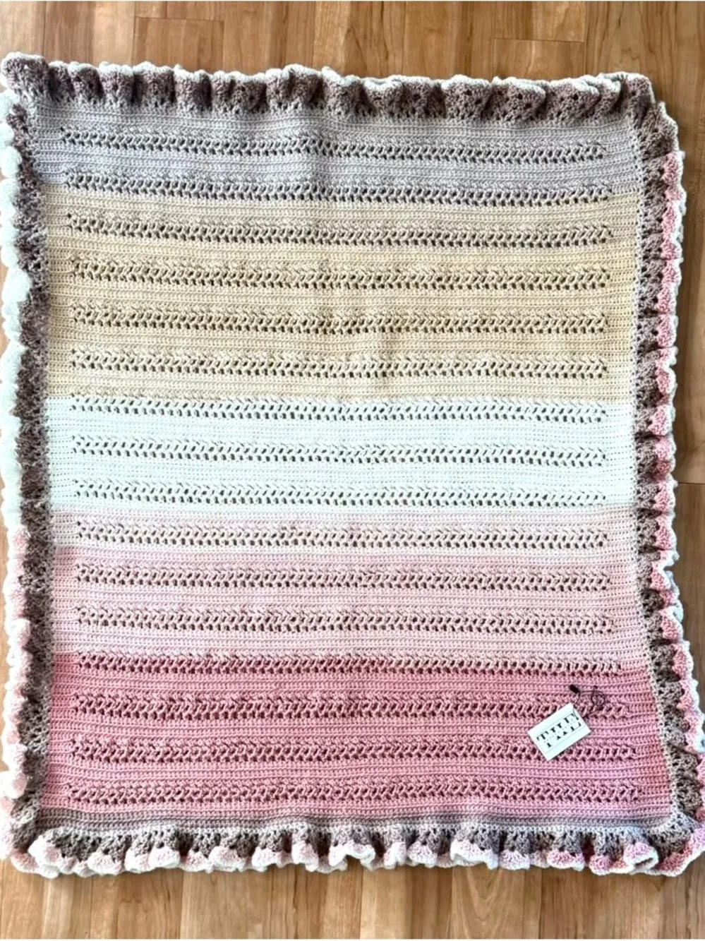 Handmade Pink Ombre Crochet Baby Blanket with Ruffled Edge